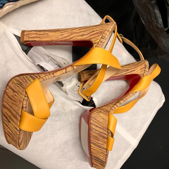 Christian Louboutin Trinidad Yellow Cork Platform Heels - Picture 8 of 10